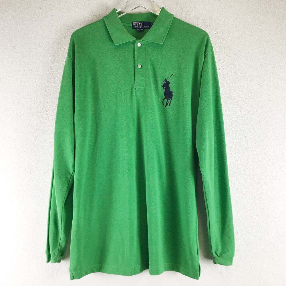 Polo Ralph Lauren Long Sleeve Big Pony 3 Patch Polo Shirt 100% Cotton Green XL